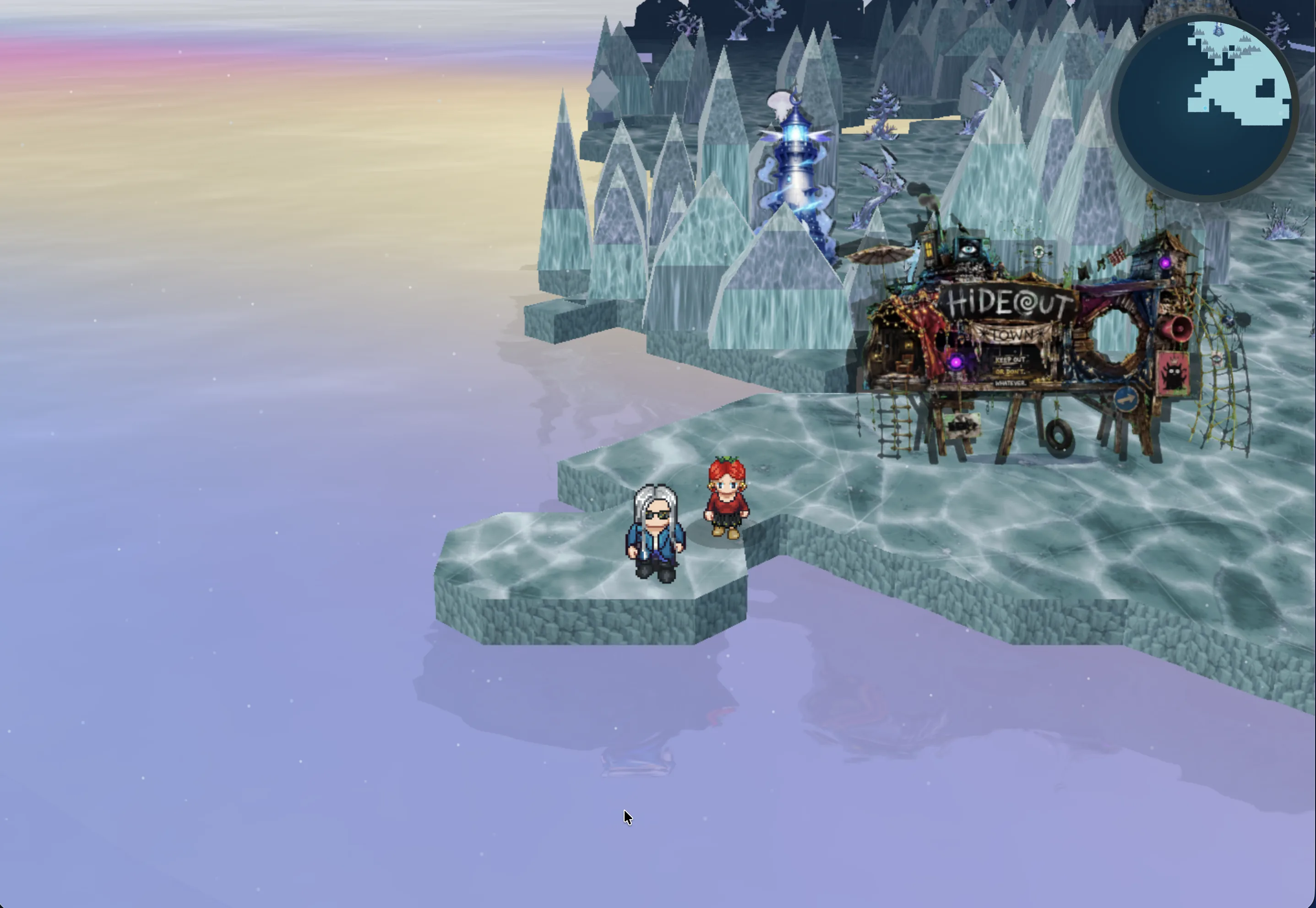 Andi and a companion near Hideout Town on an icy route